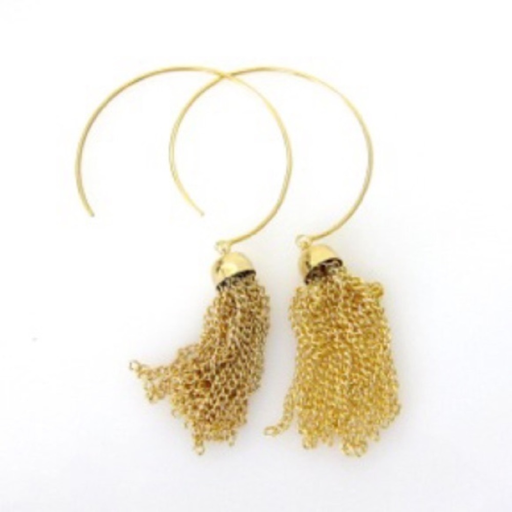 Gold Open Hoop Earrings with Tassels